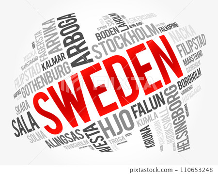 List of cities and towns in Sweden, word cloud collage, business and travel concept background 110653248