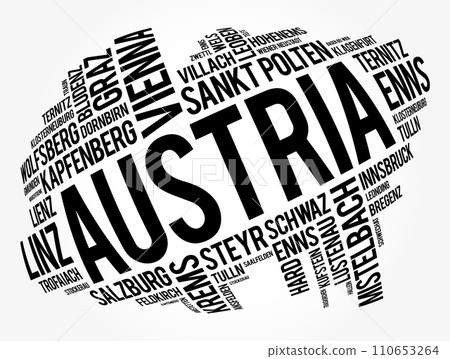 List of cities and towns in AUSTRIA, word cloud collage, business and travel concept background 110653264