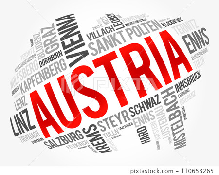 List of cities and towns in AUSTRIA, word cloud collage, business and travel concept background 110653265