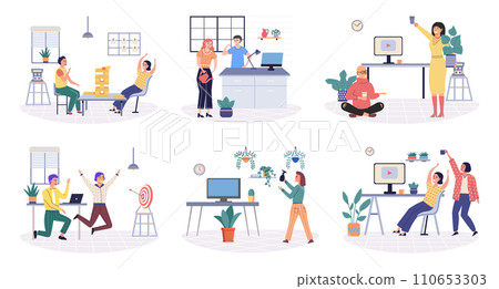 Office playing vector illustration. Playing in workplace c enhance employee satisfaction and foster positive work culture Employment in company provides opportunities for both professional growth Office playing vector illustration. Playing in workplace c enhance employee satisfaction and foster positive work culture Employment in company provides opportunities for both professional growth 110653303
