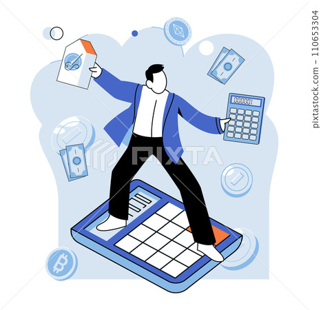 Tax information. Vector illustration. Expenses incurred for business purposes may be deductible from taxable income Profits generated by businesses are subject to taxation Income derived from various Tax information. Vector illustration. Expenses incurred for business purposes may be deductible from taxable income Profits generated by businesses are subject to taxation Income derived from various 110653304