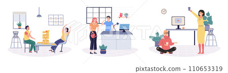 People relaxing vector illustration. People find happiness in calmness their surroundings Engaging in pleasurable pastimes brings sense leisure The relaxed atmosphere helps people feel at ease 110653319