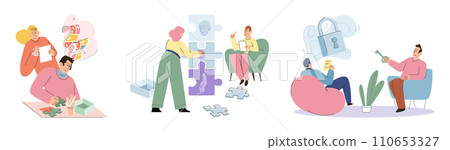 Game therapy vector illustration. Professionals in game therapy employ their expertise to facilitate healing and personal development Playing games enables practical application and continuous 110653327