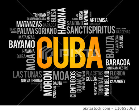 List of cities and towns in Cuba, word cloud collage, business and travel concept background List of cities and towns in Cuba, word cloud collage, business and travel concept background 110653368
