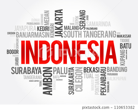 List of cities and towns in Indonesia, word cloud collage, business and travel concept background 110653382