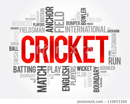 Cricket word cloud collage, sport concept background Cricket word cloud collage, sport concept background 110653388