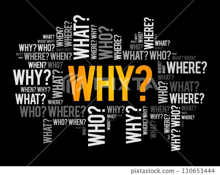 WHY? Question word and questions whose answers are considered basic in information gathering or problem solving, word cloud background 110653444
