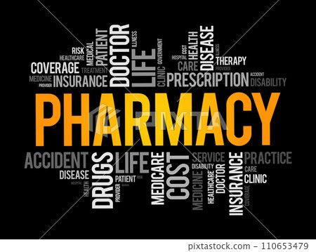 Pharmacy word cloud collage, health concept background 110653479