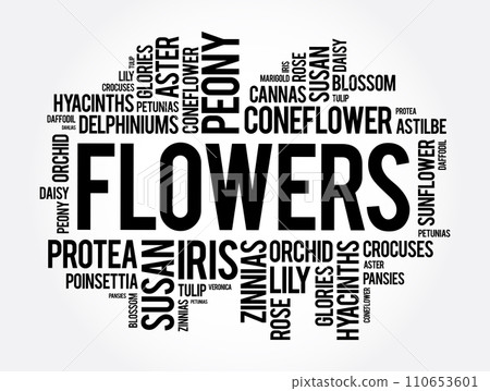 Flowers word cloud collage, concept background Flowers word cloud collage, concept background 110653601