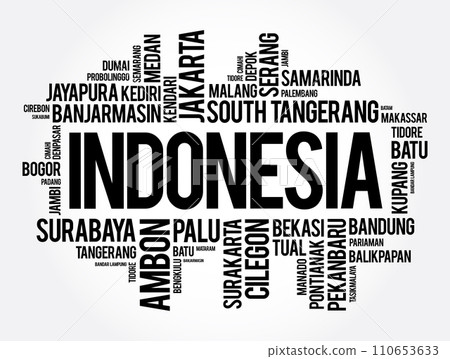 List of cities and towns in Indonesia, word cloud collage, business and travel concept background List of cities and towns in Indonesia, word cloud collage, business and travel concept background 110653633