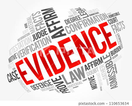 Evidence - available body of facts or information indicating a belief or proposition is true or valid, word cloud concept background Evidence - available body of facts or information indicating a belief or proposition is true or valid, word cloud concept background 110653634
