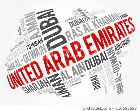 List of cities and towns in United Arab Emirates - UAE, word cloud collage, business and travel concept background 110653658
