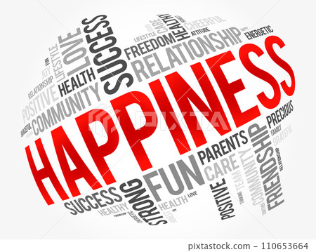 HAPPINESS word cloud collage, concept background HAPPINESS word cloud collage, concept background 110653664