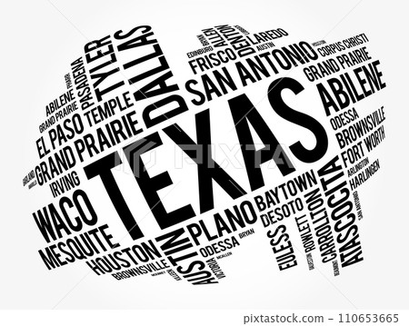 List of cities in Texas USA state word cloud, concept background 110653665