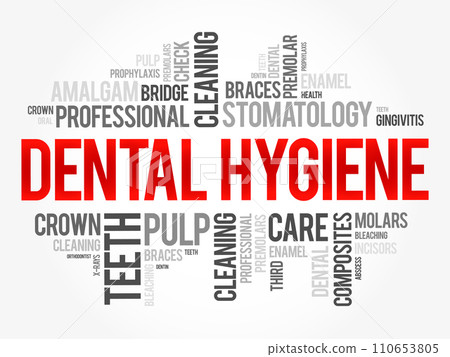Dental hygiene word cloud collage, health concept background Dental hygiene word cloud collage, health concept background 110653805