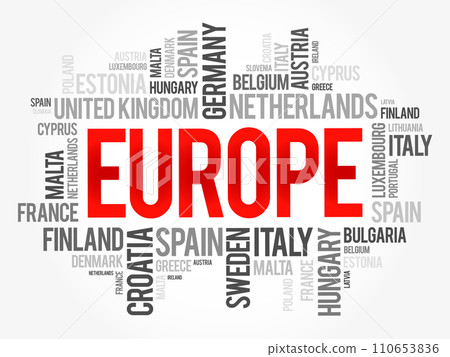Europe List of cities word cloud collage, travel concept background Europe List of cities word cloud collage, travel concept background 110653836