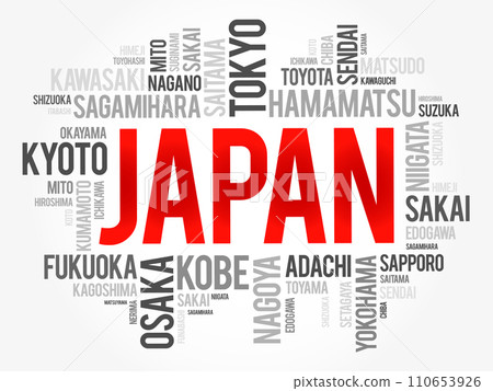 List of cities in Japan, word cloud collage, travel concept background 110653926