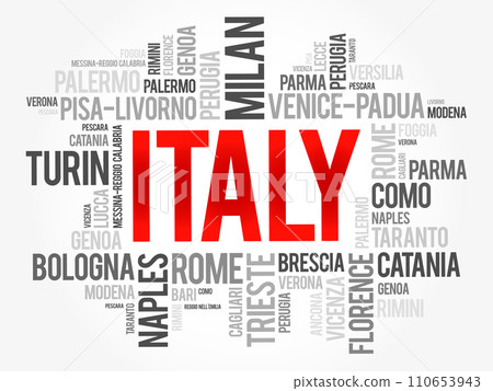 List of cities in Italy, word cloud collage, travel concept background 110653943