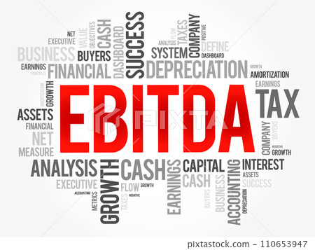 EBITDA (Earnings before interest, taxes, depreciation and amortization) word cloud collage, business concept background 110653947
