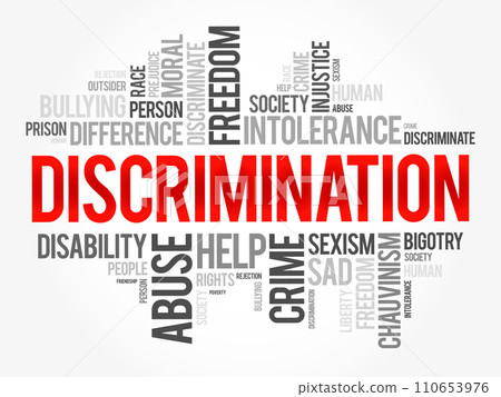 Discrimination word cloud collage, social concept background 110653976