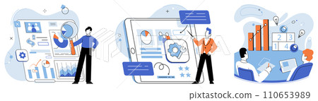 Business manage. Vector illustration. The ability to adapt to change is crucial in business management Investments in right areas can lead to business success Business managers strategize 110653989