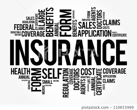 Insurance is a contract in which an insurer indemnifies another against losses, word cloud concept background 110653999