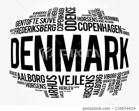 List of cities and towns in Denmark, word cloud collage, business and travel concept background 110654024