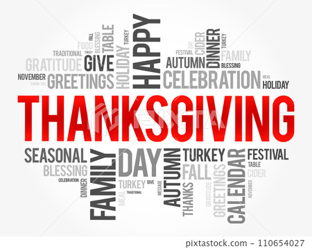 Thanksgiving word cloud collage, holiday concept background 110654027