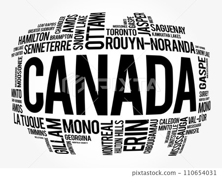 List of cities and towns in Canada, word cloud collage, business and travel concept background 110654031