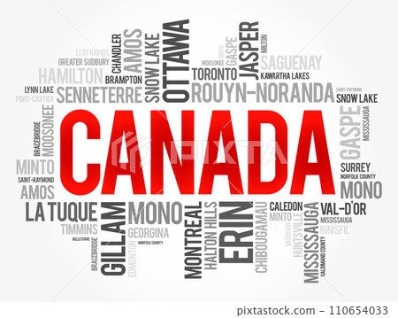 List of cities and towns in Canada, word cloud collage, business and travel concept background List of cities and towns in Canada, word cloud collage, business and travel concept background 110654033