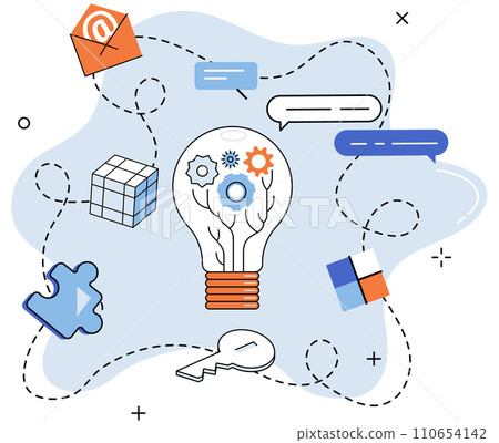 Creative thinking. Vector illustration. They dance on winds imagination, propelled by power curious mind They emerge from depths contemplation, born out union between knowledge and ingenuity 110654142