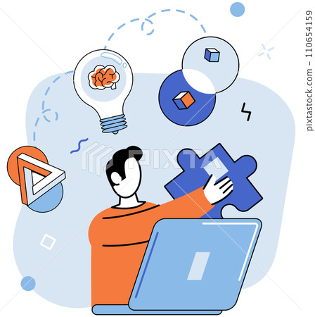 Business idea. Vector illustration. Technology is catalyst for innovation, propelling businesses forward in digital age Project management is structured approach to implementing business idea 110654159