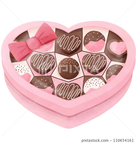 Heart shaped box with tasty chocolate candies watercolor  clip art 110654161