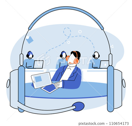 Call center hotline. Vector illustration. Support representatives at call center hotline are dedicated to customer care The call center is vital occupation facilitates efficient customer service Call center hotline. Vector illustration. Support representatives at call center hotline are dedicated to customer care The call center is vital occupation facilitates efficient customer service 110654173