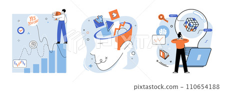 Brainstorming vector illustration. Intelligence and creativity, architects crafting blueprint brainstorming The achievement symphony is played by orchestrated notes brainstorming Progress is dance Brainstorming vector illustration. Intelligence and creativity, architects crafting blueprint brainstorming The achievement symphony is played by orchestrated notes brainstorming Progress is dance 110654188