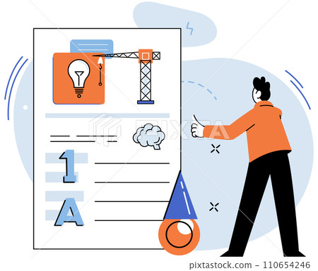 Business idea. Vector illustration. Marketing, corporate intelligence, and technological advancements pave way for growth and innovation Motivation, conceptual thinking, and project management provide 110654246
