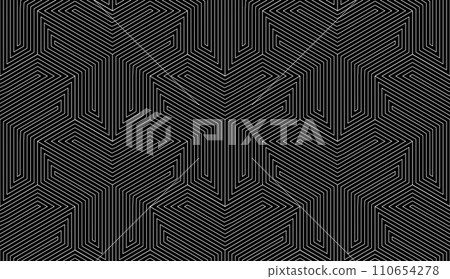 Abstract geometric pattern with stripes, lines. Seamless vector background. White and black ornament. Simple lattice graphic design. 110654278