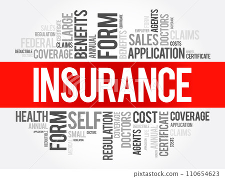 Insurance is a contract in which an insurer indemnifies another against losses, word cloud concept background 110654623