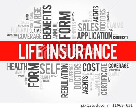 Life Insurance - agreement or contract between an insurance company and a policyholder, word cloud concept 110654631