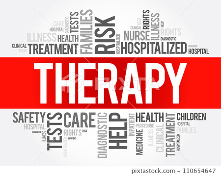 Therapy - process of meeting with a therapist to resolve problematic behaviors, beliefs, feelings, relationship issues or somatic responses, word cloud concept background Therapy - process of meeting with a therapist to resolve problematic behaviors, beliefs, feelings, relationship issues or somatic responses, word cloud concept background 110654647