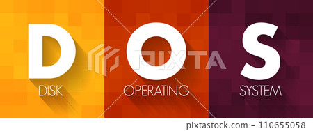 DOS - Disk Operating System is a computer operating system that resides on and can use a disk storage device, acronym technology concept background 110655058