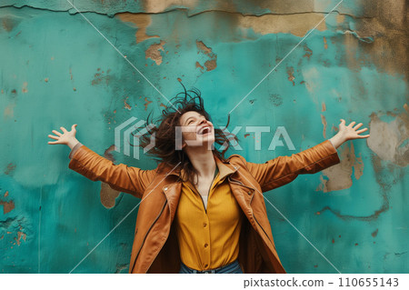 happy woman with open arms 110655143