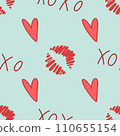 Love seamless pattern. Valentine Day Xo xo. vector hand drawn xoxo text and heart 110655154