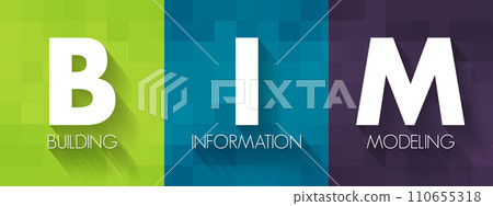 BIM Building Information Modeling - digital representation of physical and functional characteristics of a facility, acronym text concept background BIM Building Information Modeling - digital representation of physical and functional characteristics of a facility, acronym text concept background 110655318