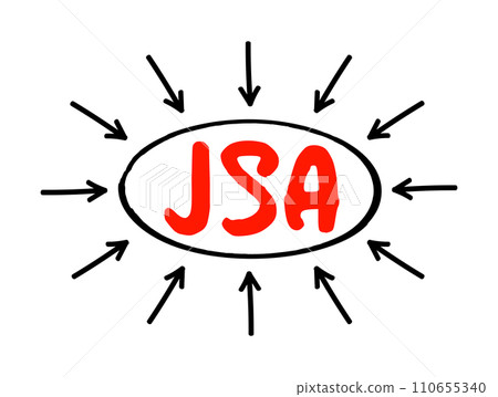 JSA - Joint Sales Agreement is an agreement authorizing a broker to sell advertising time for the brokered station in return for a fee paid to the licensee, acronym concept with arrows 110655340