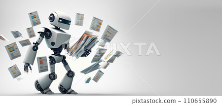 Working robot. A robot that checks the contents of documents. AI robot that examines documents. evolution of technology 110655890