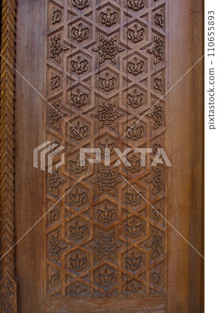 Baku. Azerbaijan. Beautiful carved wooden pattern Baku. Azerbaijan. Beautiful carved wooden pattern 110655893