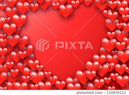 Valentine's Day greeting card with red hearts flying scattered over background. Symbol of love and spring, sprayed 110656522