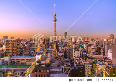 Tokyo cityscape in Japan - View of Kinshicho, Tokyo Sky Tree, Oshiage, etc. = January 17, 2020 110656654
