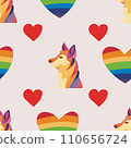 Rainbow heart. Dog seamless pattern vector and heart. Gay pride background 110656724